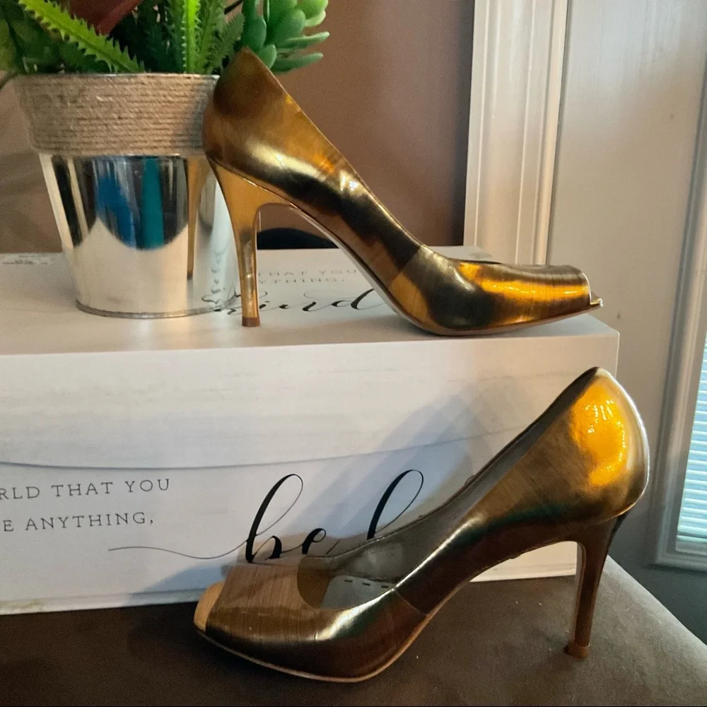 Gianni Bini Gold Bronze Peep Open Toe Pump Heels Sz 9